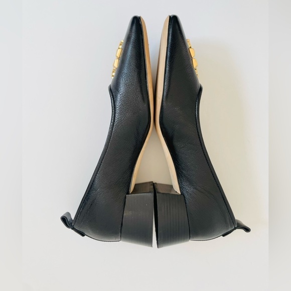 Tory Burch Black Leather Eleanor Logo Plaque square toe pumps 10.5 - Picture 4 of 11